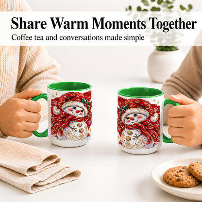 #pl[15oz|Green] Red Christmas Snowman Ceramic Mug, Mug with Festive Artwork