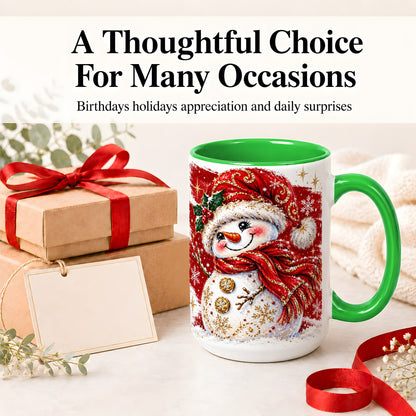 #pl[15oz|Green] Red Christmas Snowman Ceramic Mug, Mug with Festive Artwork