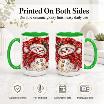 #pl[15oz|Green] Red Christmas Snowman Ceramic Mug, Mug with Festive Artwork