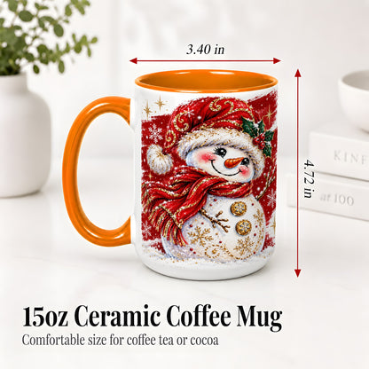 #pl[15oz|Orange] Red Christmas Snowman Ceramic Mug, Mug with Festive Artwork