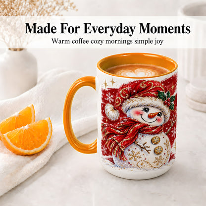 #pl[15oz|Orange] Red Christmas Snowman Ceramic Mug, Mug with Festive Artwork
