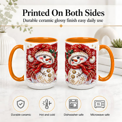 #pl[15oz|Orange] Red Christmas Snowman Ceramic Mug, Mug with Festive Artwork