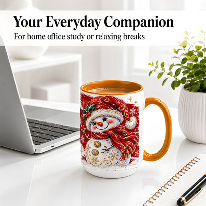 #pl[15oz|Orange] Red Christmas Snowman Ceramic Mug, Mug with Festive Artwork