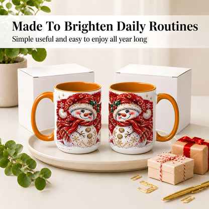 #pl[15oz|Orange] Red Christmas Snowman Ceramic Mug, Mug with Festive Artwork