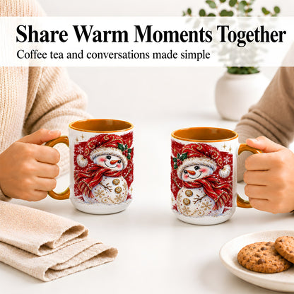 #pl[15oz|Orange] Red Christmas Snowman Ceramic Mug, Mug with Festive Artwork