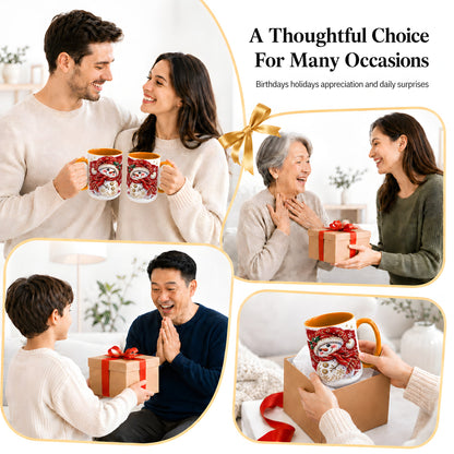 #pl[15oz|Orange] Red Christmas Snowman Ceramic Mug, Mug with Festive Artwork