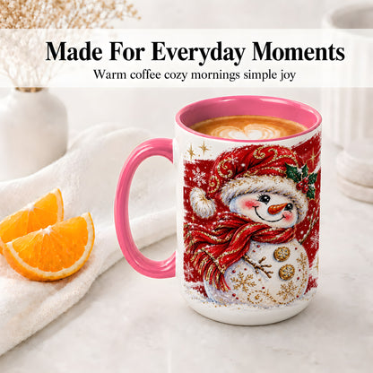 #pl[15oz|Pink] Red Christmas Snowman Ceramic Mug, Mug with Festive Artwork