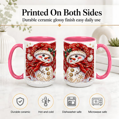 #pl[15oz|Pink] Red Christmas Snowman Ceramic Mug, Mug with Festive Artwork
