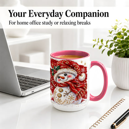 #pl[15oz|Pink] Red Christmas Snowman Ceramic Mug, Mug with Festive Artwork