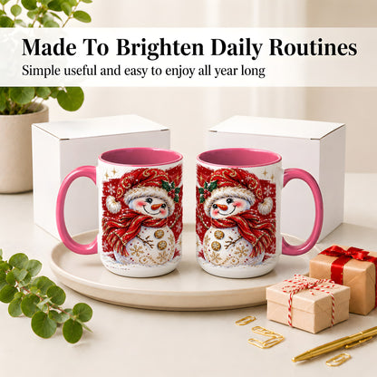 #pl[15oz|Pink] Red Christmas Snowman Ceramic Mug, Mug with Festive Artwork