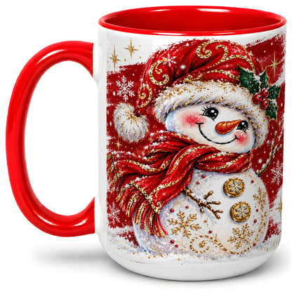 #pl[15oz|Red] Red Christmas Snowman Ceramic Mug, Mug with Festive Artwork