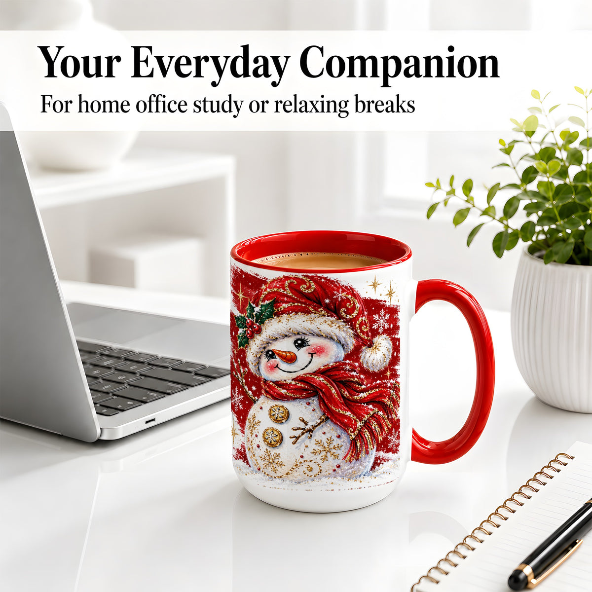#pl[15oz|Red] Red Christmas Snowman Ceramic Mug, Mug with Festive Artwork