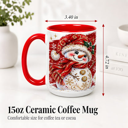 #pl[15oz|Red] Red Christmas Snowman Ceramic Mug, Mug with Festive Artwork