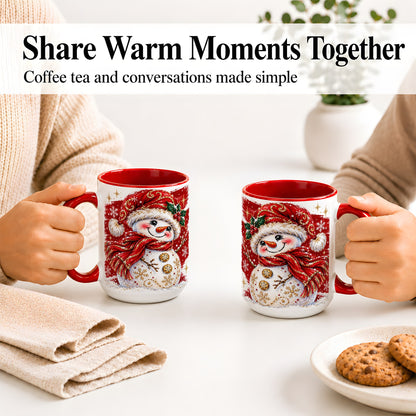 #pl[15oz|Red] Red Christmas Snowman Ceramic Mug, Mug with Festive Artwork