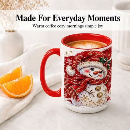 #pl[15oz|Red] Red Christmas Snowman Ceramic Mug, Mug with Festive Artwork