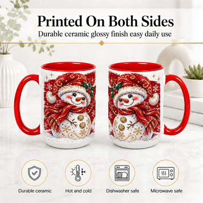 #pl[15oz|Red] Red Christmas Snowman Ceramic Mug, Mug with Festive Artwork