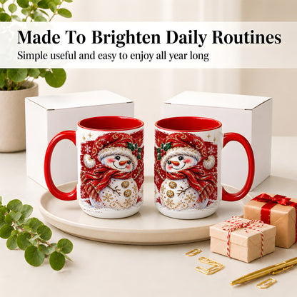 #pl[15oz|Red] Red Christmas Snowman Ceramic Mug, Mug with Festive Artwork
