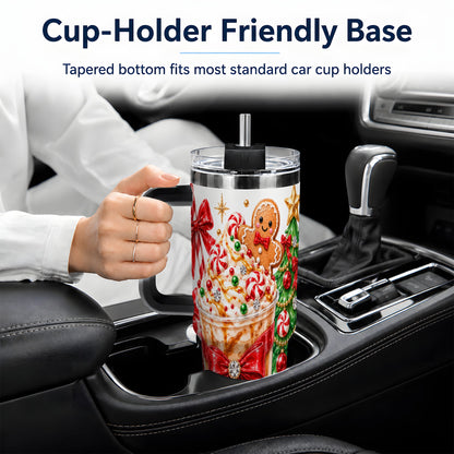 #pl[40oz|Black] Christmas Coffee 40oz Stainless Steel Tumbler, Candy Cane Artwork