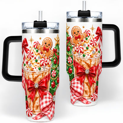 #pl[40oz|Black] Christmas Coffee 40oz Stainless Steel Tumbler, Candy Cane Artwork