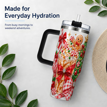 #pl[40oz|Black] Christmas Coffee 40oz Stainless Steel Tumbler, Candy Cane Artwork