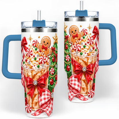 #pl[40oz|Blue] Christmas Coffee 40oz Stainless Steel Tumbler, Candy Cane Artwork