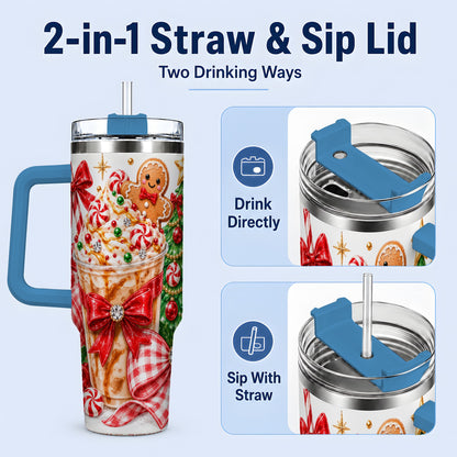 #pl[40oz|Blue] Christmas Coffee 40oz Stainless Steel Tumbler, Candy Cane Artwork