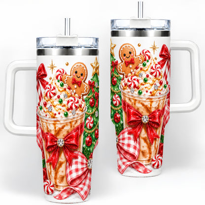 Christmas Coffee 40oz Stainless Steel Tumbler, Candy Cane Artwork