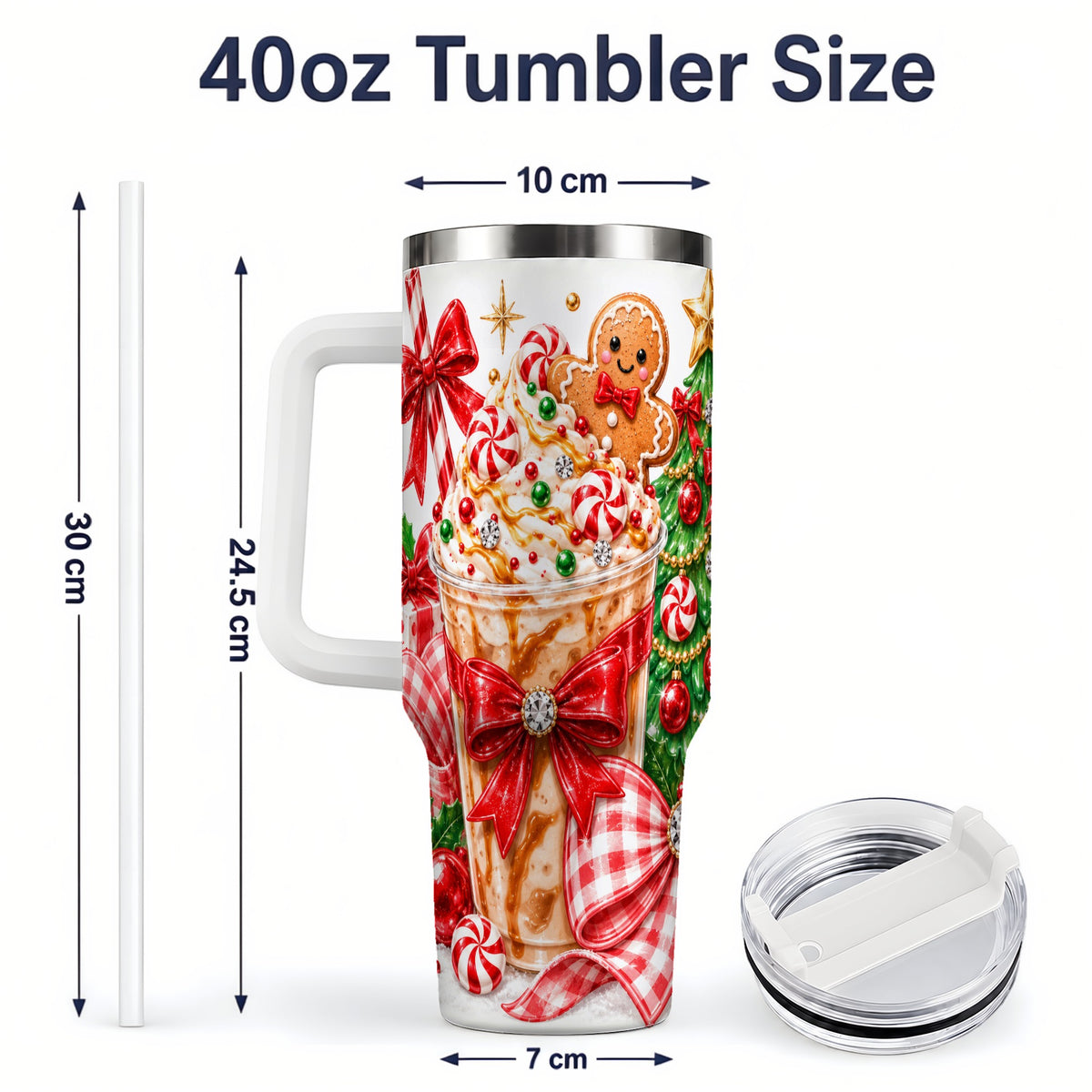#pl[40oz|White] Christmas Coffee 40oz Stainless Steel Tumbler, Candy Cane Artwork