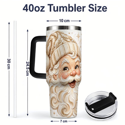 #pl[40oz|Black] Golden Santa 40oz Stainless Steel Tumbler, Gold Snowflake Artwork