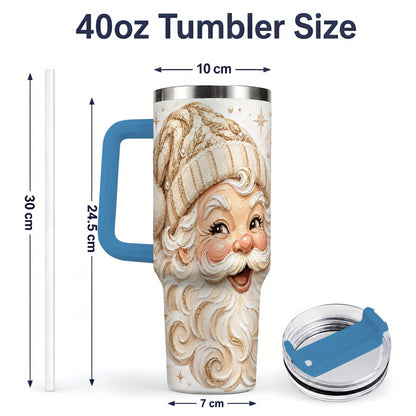 #pl[40oz|Blue] Golden Santa 40oz Stainless Steel Tumbler, Gold Snowflake Artwork