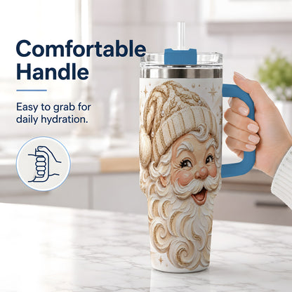 #pl[40oz|Blue] Golden Santa 40oz Stainless Steel Tumbler, Gold Snowflake Artwork