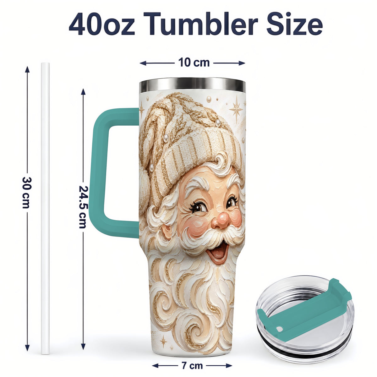 #pl[40oz|Green] Golden Santa 40oz Stainless Steel Tumbler, Gold Snowflake Artwork
