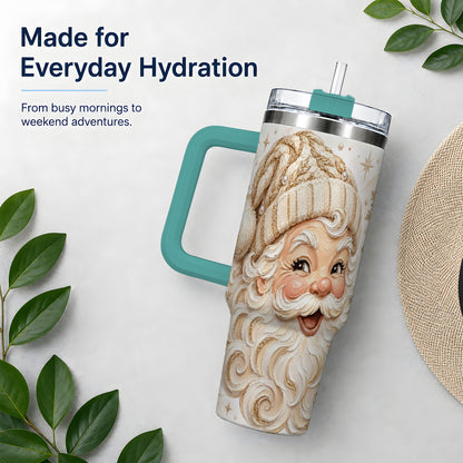 #pl[40oz|Green] Golden Santa 40oz Stainless Steel Tumbler, Gold Snowflake Artwork