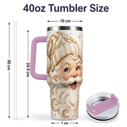 #pl[40oz|Pink] Golden Santa 40oz Stainless Steel Tumbler, Gold Snowflake Artwork