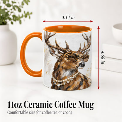 #pl[11oz|Orange] Preppy Deer Ceramic Mug, Leopard Glasses Animal Portrait Artwork