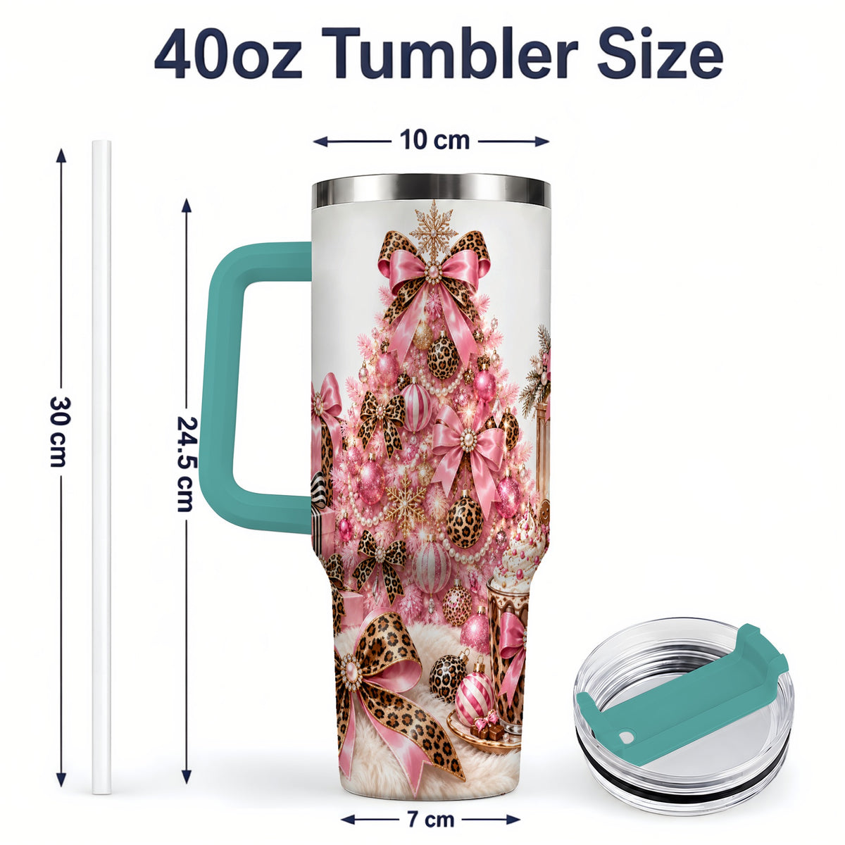 #pl[40oz|Green] Pink Leopard Christmas 40oz Stainless Steel Tumbler, Tree Artwork