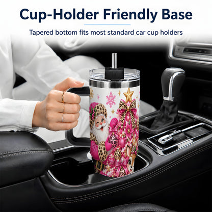 #pl[40oz|Black] Pink Leopard Santa 40oz Stainless Steel Tumbler, Reindeer Artwork