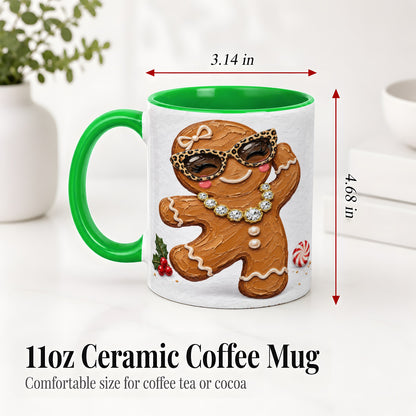 #pl[11oz|Green] Christmas Gingerbread Ceramic Mug, Leopard Glasses Holiday Art