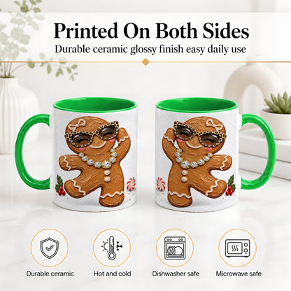 #pl[11oz|Green] Christmas Gingerbread Ceramic Mug, Leopard Glasses Holiday Art