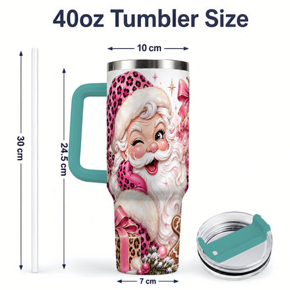 #pl[40oz|Green] Pink Leopard Santa 40oz Stainless Steel Tumbler, Gingerbread Artwork