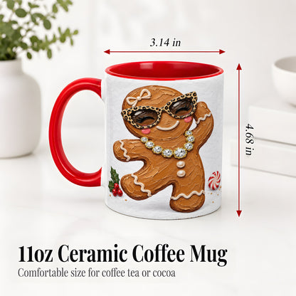 #pl[11oz|Red] Christmas Gingerbread Ceramic Mug, Leopard Glasses Holiday Art
