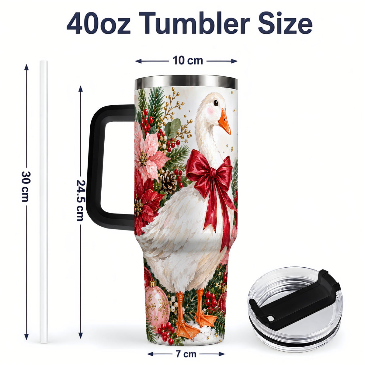 #pl[40oz|Black] Christmas Goose 40oz Tumbler, Poinsettia Bow Design for Goose Lovers