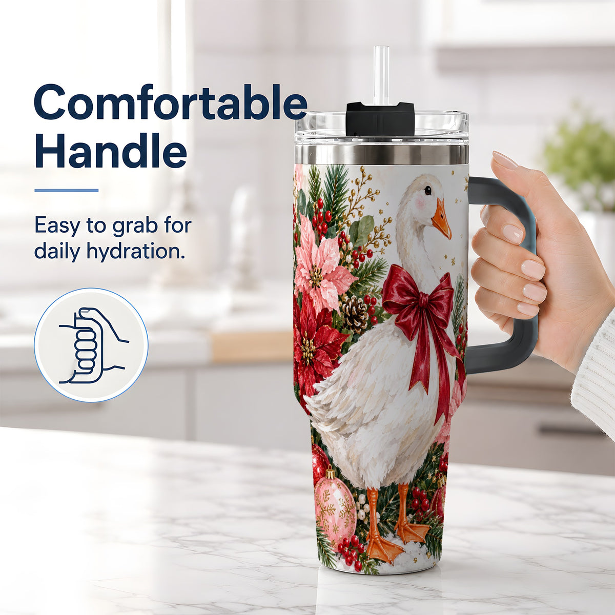 #pl[40oz|Black] Christmas Goose 40oz Tumbler, Poinsettia Bow Design for Goose Lovers