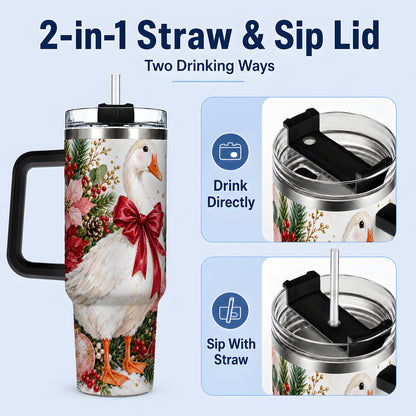 #pl[40oz|Black] Christmas Goose 40oz Tumbler, Poinsettia Bow Design for Goose Lovers