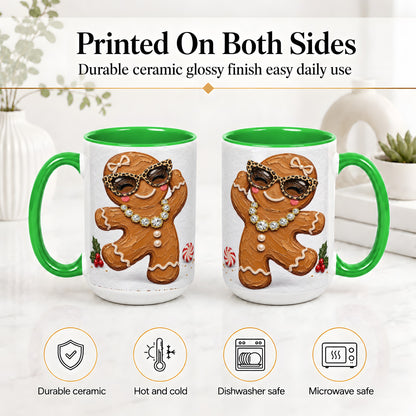 #pl[15oz|Green] Christmas Gingerbread Ceramic Mug, Leopard Glasses Holiday Art