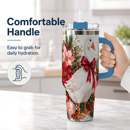#pl[40oz|Blue] Christmas Goose 40oz Tumbler, Poinsettia Bow Design for Goose Lovers