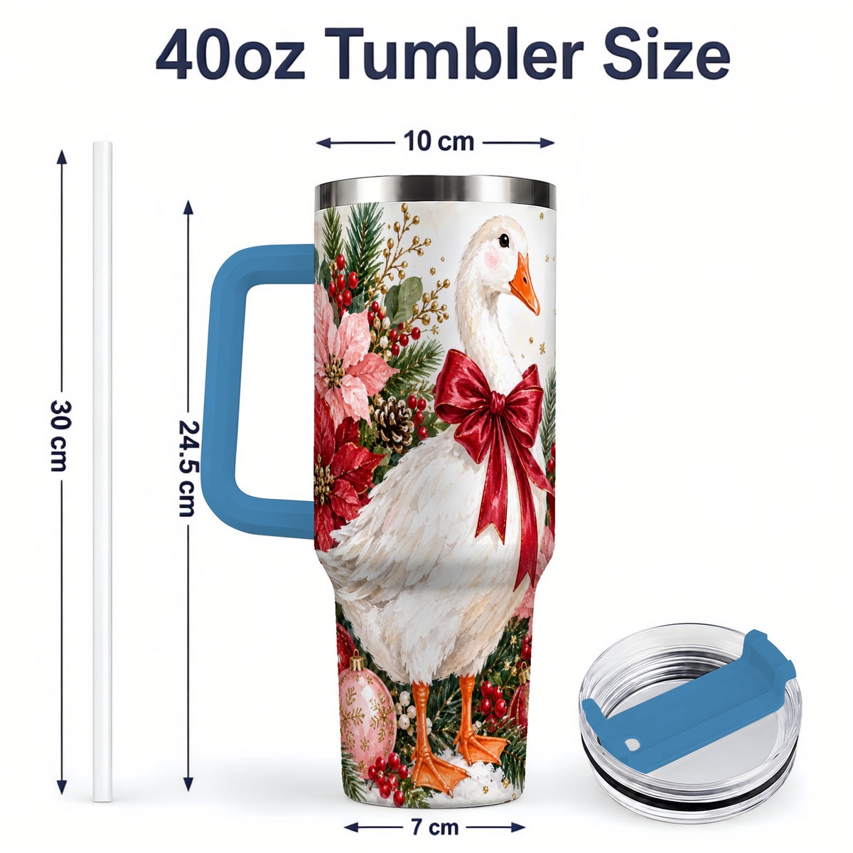 #pl[40oz|Blue] Christmas Goose 40oz Tumbler, Poinsettia Bow Design for Goose Lovers