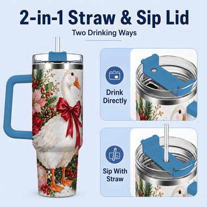 #pl[40oz|Blue] Christmas Goose 40oz Tumbler, Poinsettia Bow Design for Goose Lovers