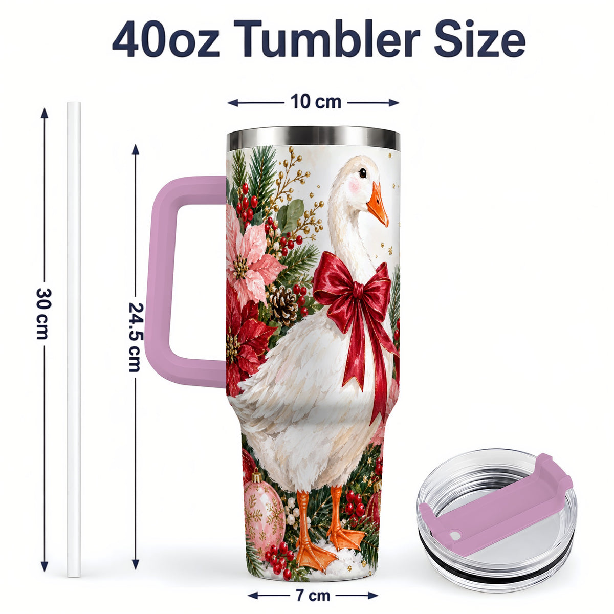 #pl[40oz|Pink] Christmas Goose 40oz Tumbler, Poinsettia Bow Design for Goose Lovers