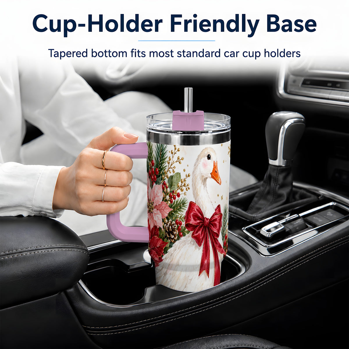 #pl[40oz|Pink] Christmas Goose 40oz Tumbler, Poinsettia Bow Design for Goose Lovers